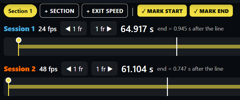 Trailmetry section comparison with time difference and margin of error